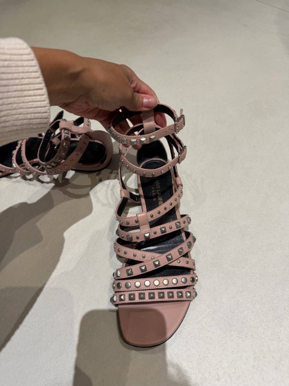 YSL 36 1/2 Studded Strappy Sandals in Blush Pink - Women's Fashion Sandal - Picture 4 of 15
